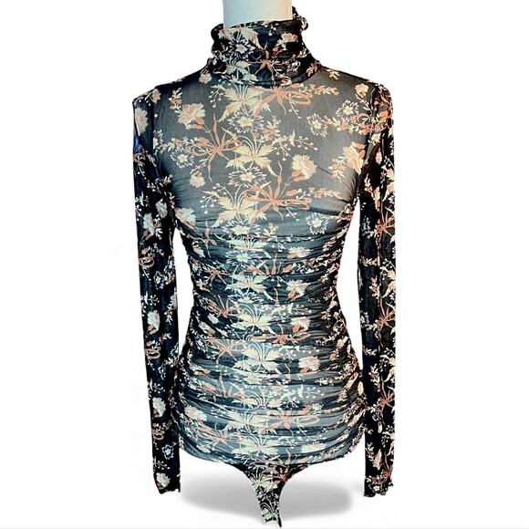 Free People Under It All Bodysuit black floral whimsy goth sheer mesh boho - Picture 2 of 10